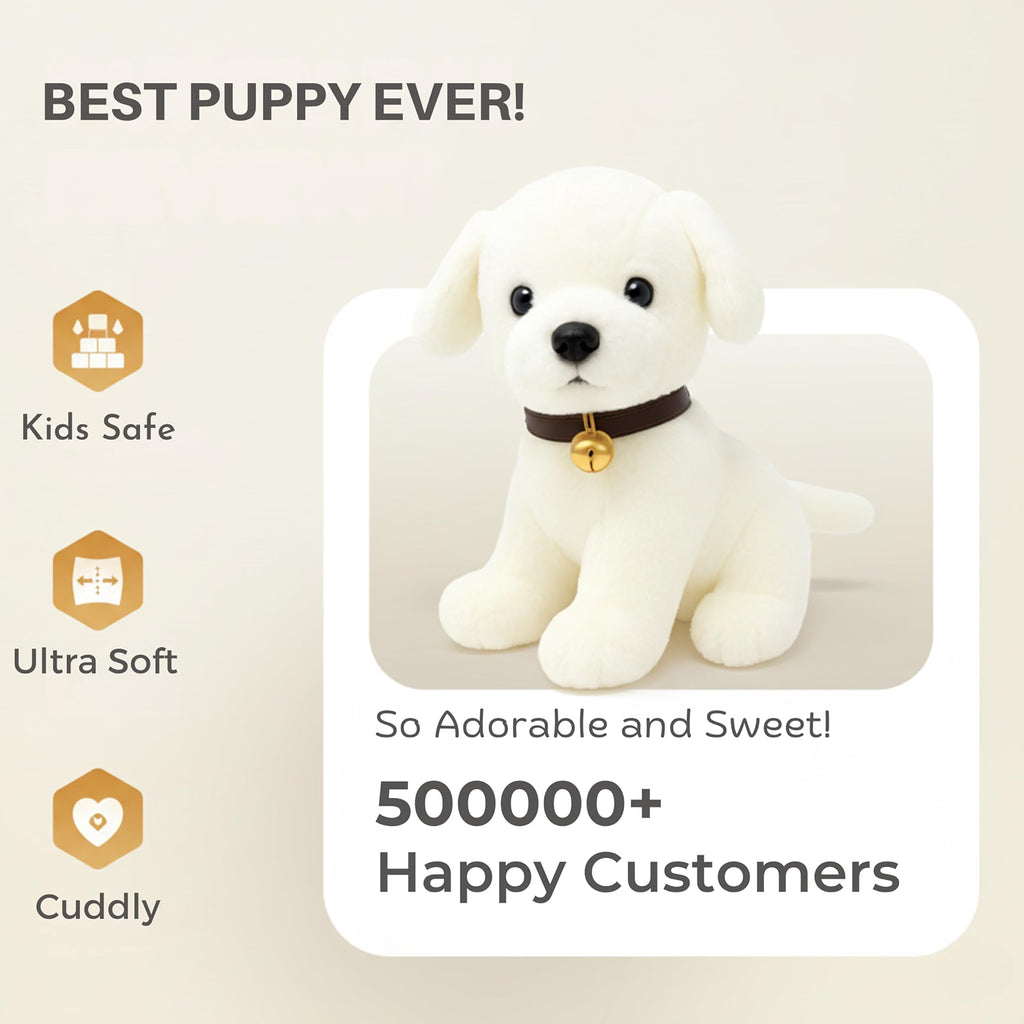 Babique Dog Plush Soft Toy Cute Kids Animal Home Decor Boys/Girls/Baby (25 cm, White)
