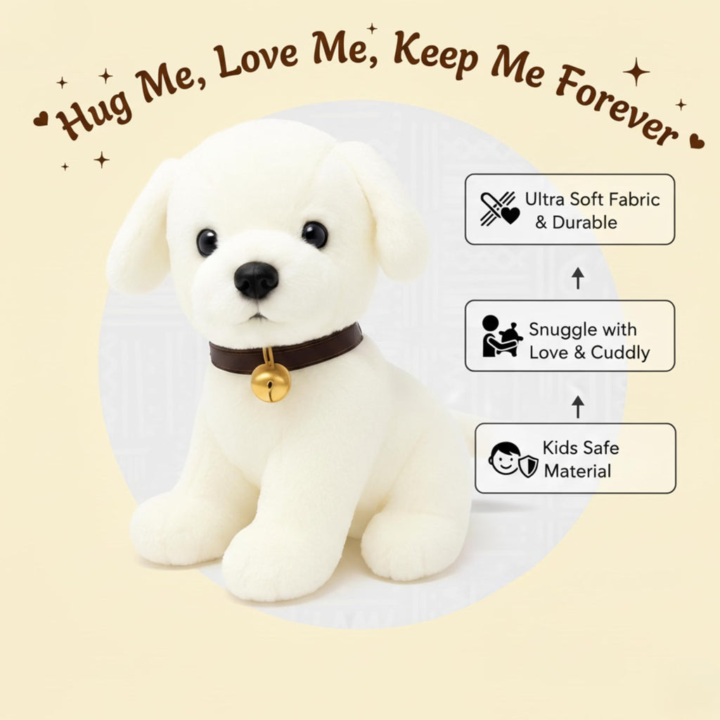 Babique Dog Plush Soft Toy Cute Kids Animal Home Decor Boys/Girls/Baby (25 cm, White)