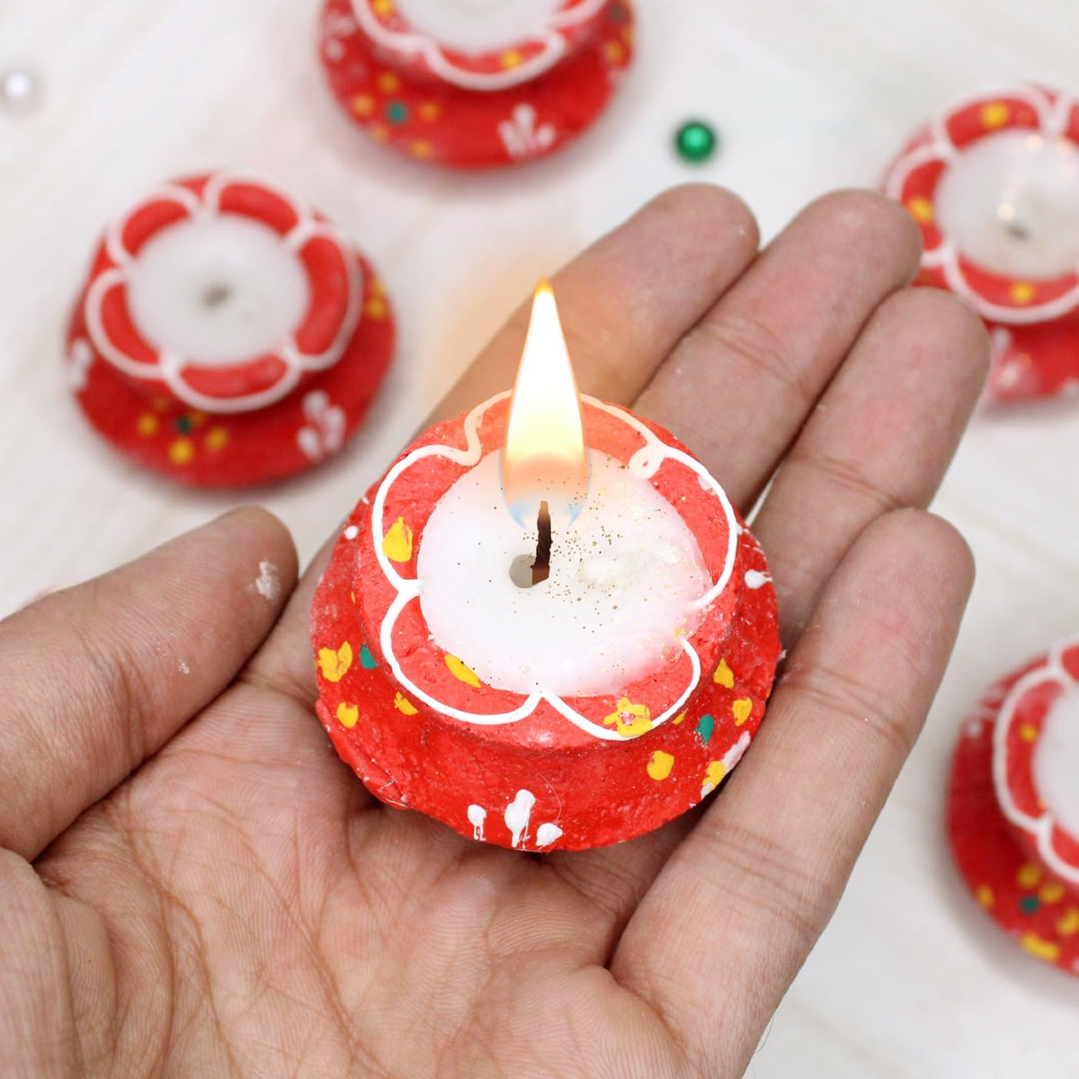 Baal Shree Laxmi Ganesh Murti Statue with Set of 10 Candle Diya for Diwali Home and Mandir Pooja Decoration