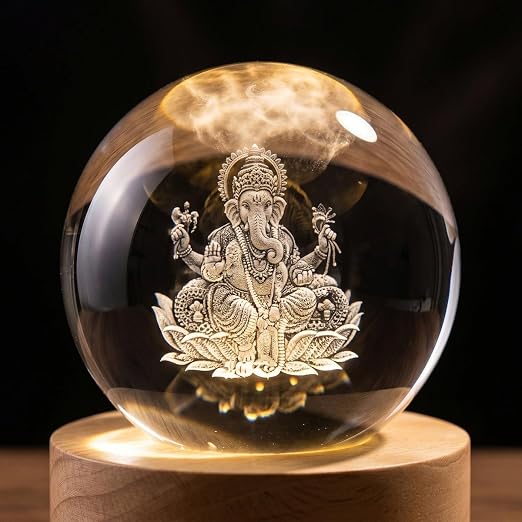 Divine Crystal Lamp Decorative LED Light for Home Bedroom, Ganesha