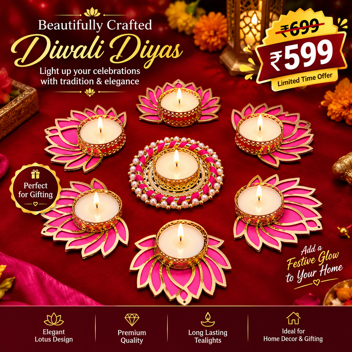 Lotus Chudi Diya Rangoli Candles
