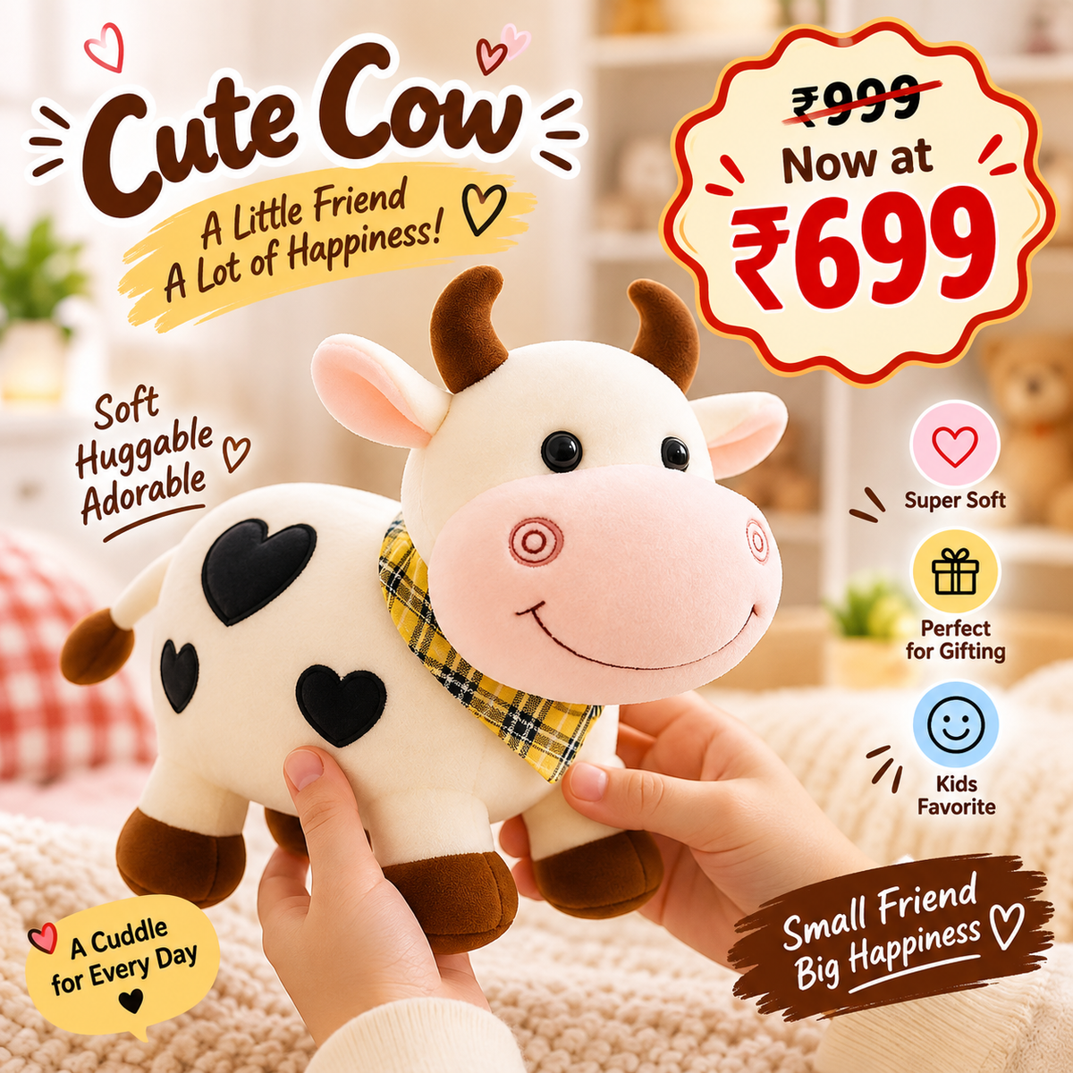 Babique Cow Tremp Plush Soft Toy Cute Kids Animal Home Decor Boys/Girls (Pack of 1)(30 cm)