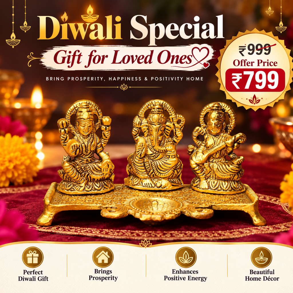 AASA God Idols for Pooja| Antique Laxmi Saraswati Ganesh Ji Idol Murti for Home Decore| Decorative Idol with Diya Stand for Diwali Festival Decoration