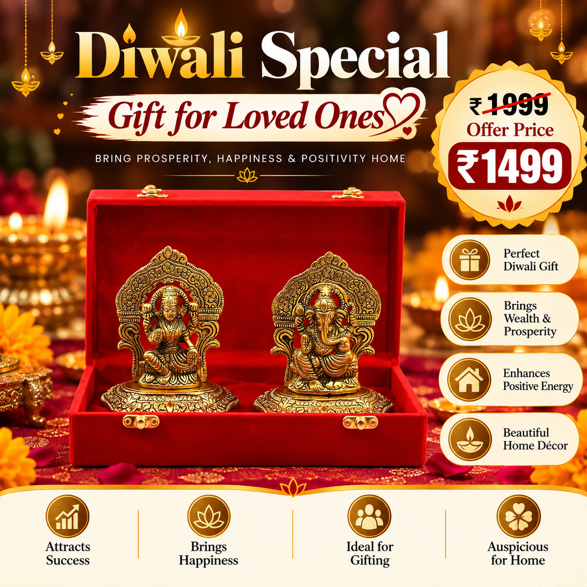 CraftVatika Metal Laxmi Lakshmi Ganesh Gift Items for Cooperate, Ganesh Idol for Gift, Gift for Ganpati Festival, Anniversary, Wedding Gift, Housewarming with Velvet Box Packing (Set of 1)