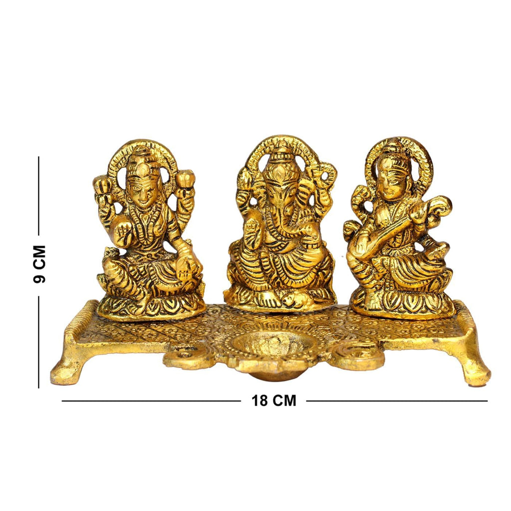 AASA God Idols for Pooja| Antique Laxmi Saraswati Ganesh Ji Idol Murti for Home Decore| Decorative Idol with Diya Stand for Diwali Festival Decoration