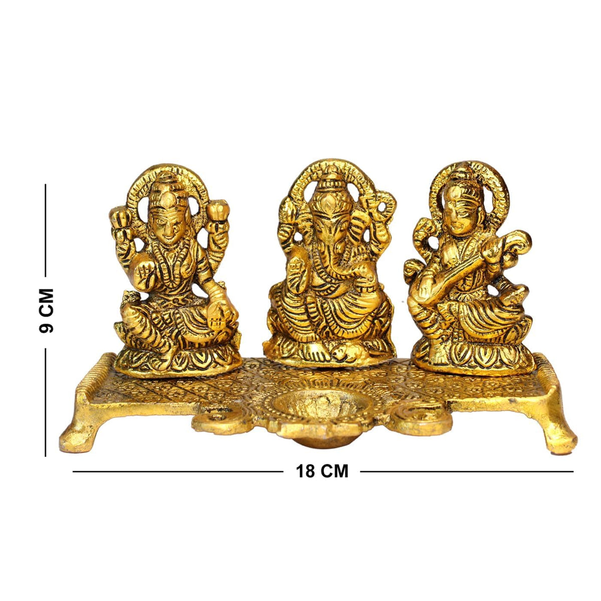 AASA God Idols for Pooja| Antique Laxmi Saraswati Ganesh Ji Idol Murti for Home Decore| Decorative Idol with Diya Stand for Diwali Festival Decoration