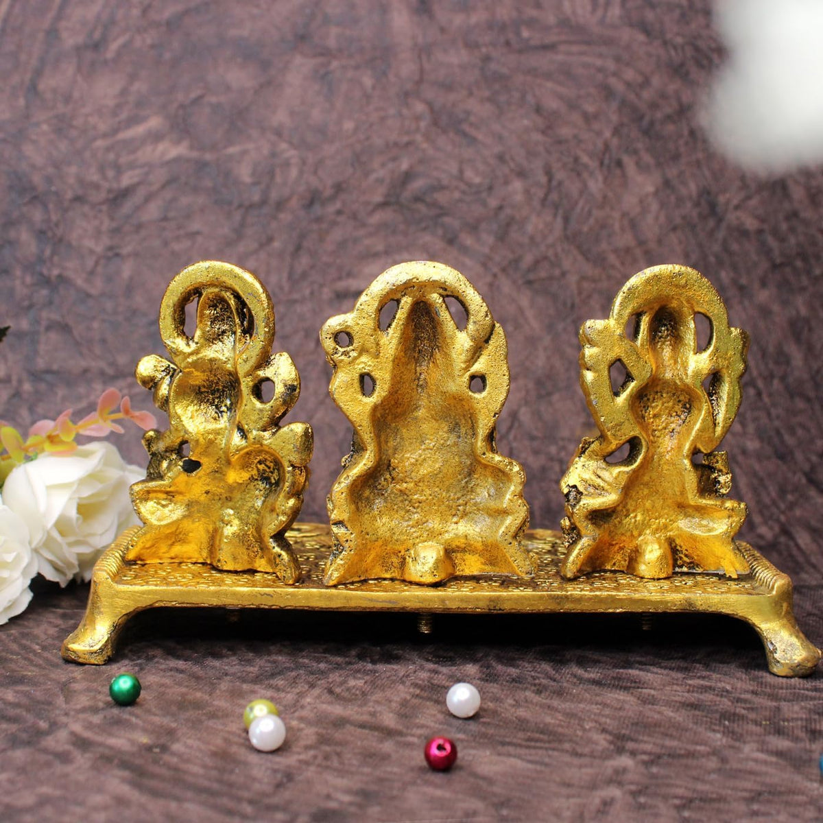 AASA God Idols for Pooja| Antique Laxmi Saraswati Ganesh Ji Idol Murti for Home Decore| Decorative Idol with Diya Stand for Diwali Festival Decoration