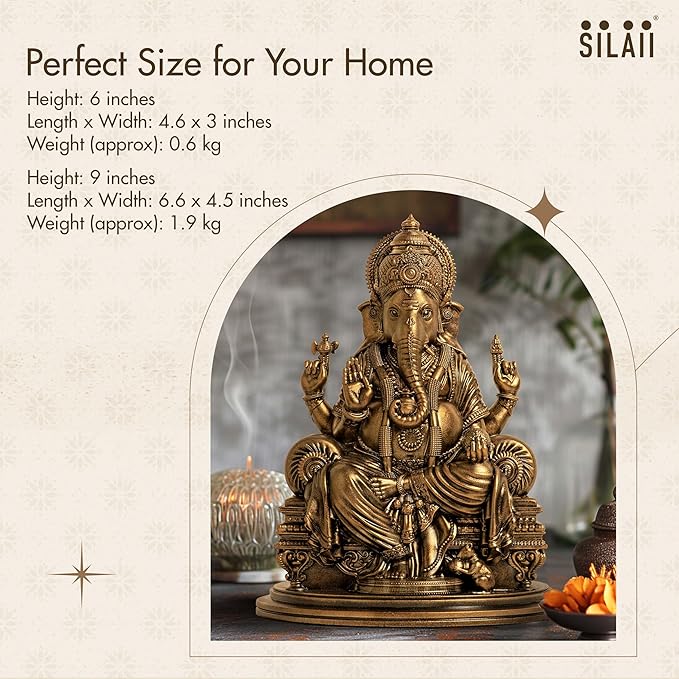 SILAII Lord Ganesha Idol for Home Decor – 6 Inch Small Ganesha Idol | Handmade Ganesh Murti | Ganesha Idols for Home & Office | Spiritual Gift & Decorative Ganesha Idols