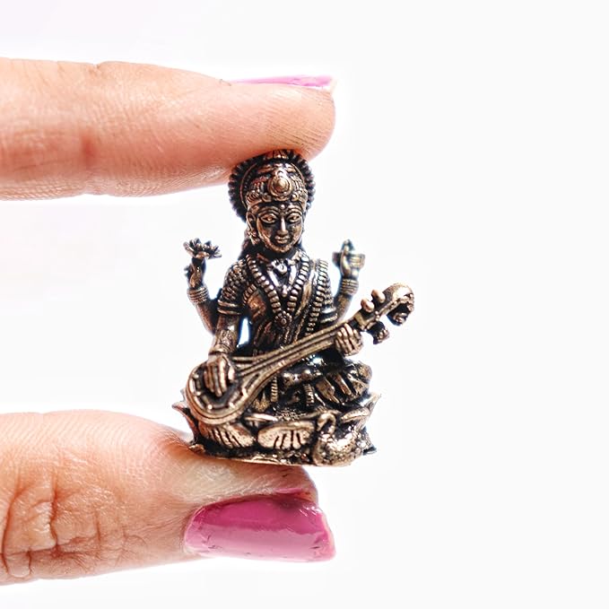 The Spiritual Living Saraswati Maa Murti Miniature | 1 Inch | Collectable Figurines | Saraswathi Idol | Small | Saraswati with Veena | Office | Puja Decoration Items | Car Dashboard