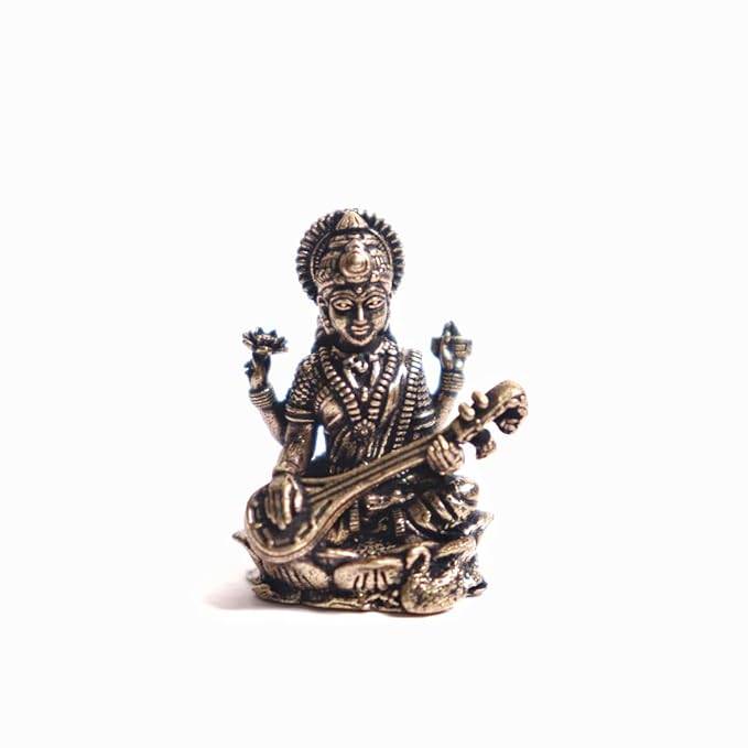 The Spiritual Living Saraswati Maa Murti Miniature | 1 Inch | Collectable Figurines | Saraswathi Idol | Small | Saraswati with Veena | Office | Puja Decoration Items | Car Dashboard