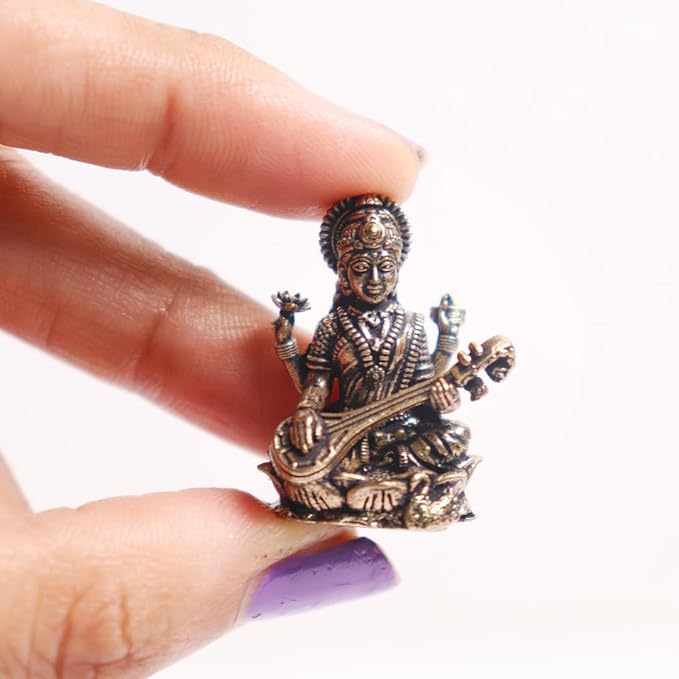 The Spiritual Living Saraswati Maa Murti Miniature | 1 Inch | Collectable Figurines | Saraswathi Idol | Small | Saraswati with Veena | Office | Puja Decoration Items | Car Dashboard