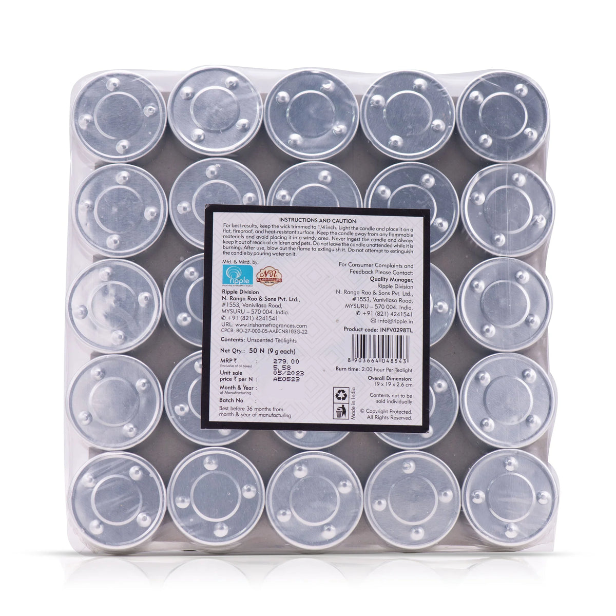 Pack of 50 Unscented Tea lights