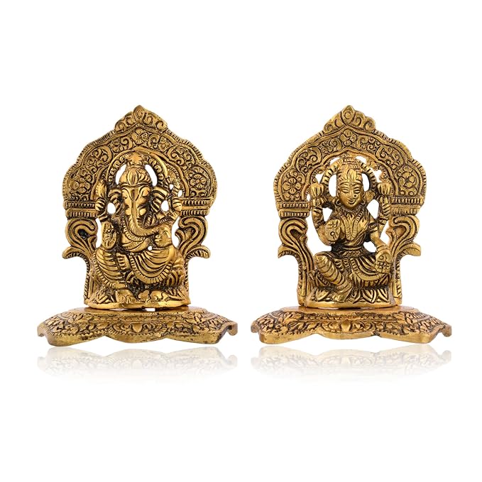 CraftVatika Metal Laxmi Lakshmi Ganesh Gift Items for Cooperate, Ganesh Idol for Gift, Gift for Ganpati Festival, Anniversary, Wedding Gift, Housewarming with Velvet Box Packing (Set of 1)