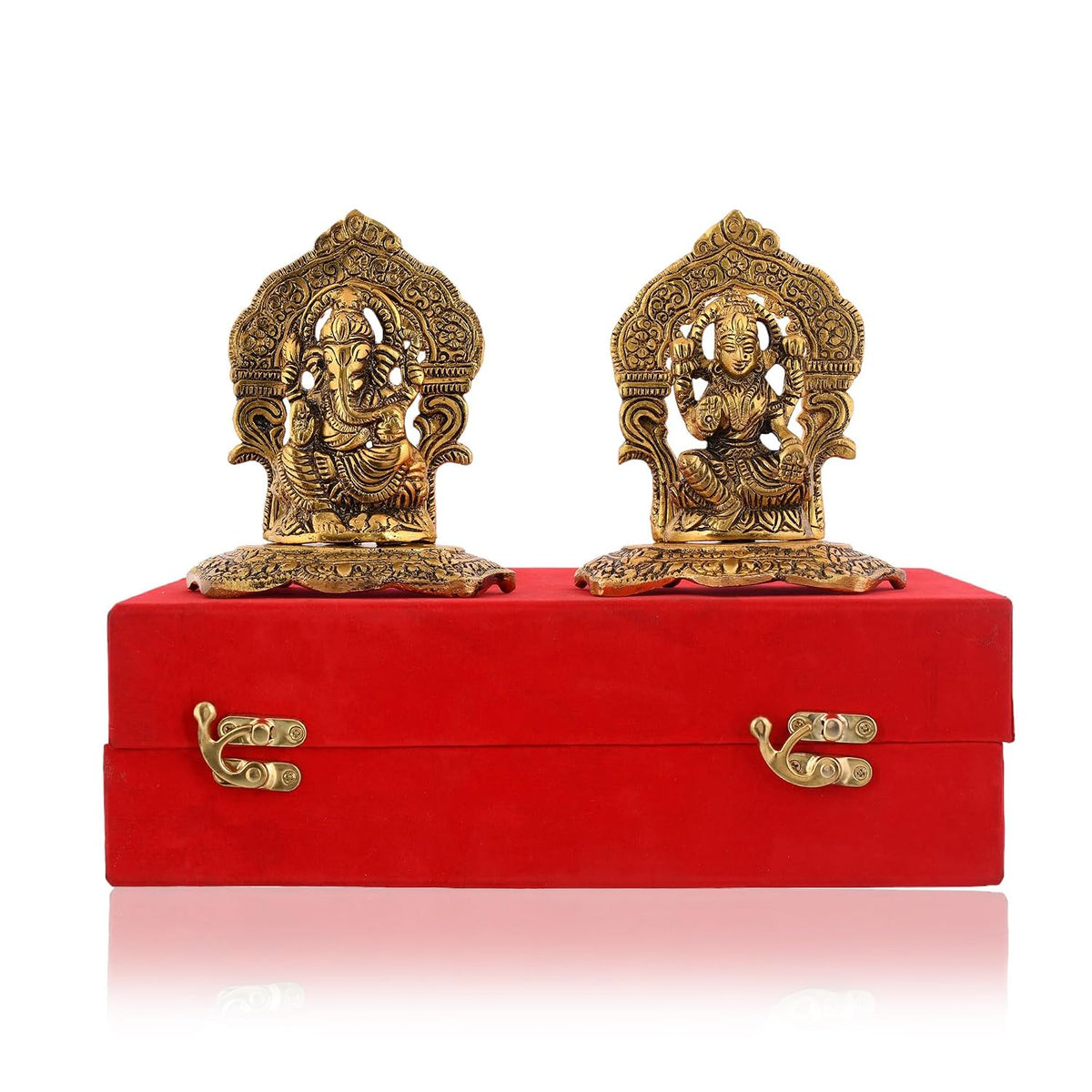 CraftVatika Metal Laxmi Lakshmi Ganesh Gift Items for Cooperate, Ganesh Idol for Gift, Gift for Ganpati Festival, Anniversary, Wedding Gift, Housewarming with Velvet Box Packing (Set of 1)